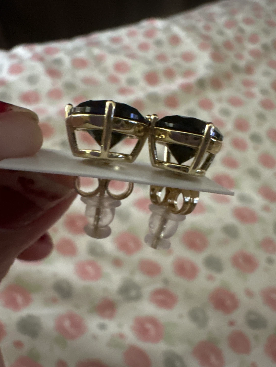 Gold laminated Stud Earrings with Dark Gemstones - photo 2