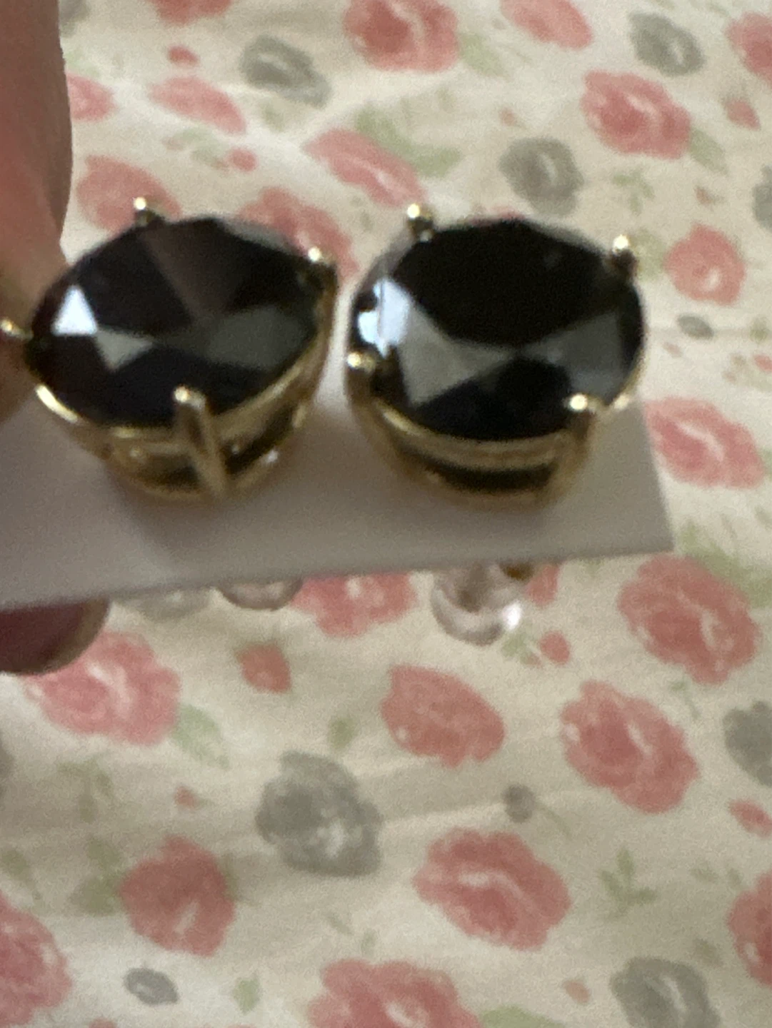 Gold laminated Stud Earrings with Dark Gemstones