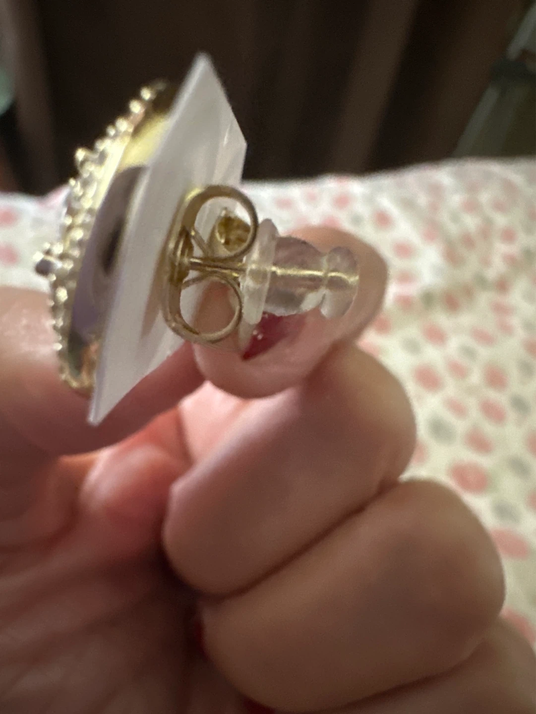 Gold laminated Stud Earrings with Clear Stones - photo 3