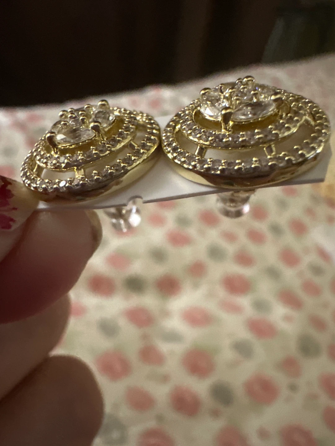 Gold laminated Stud Earrings with Clear Stones - photo 2
