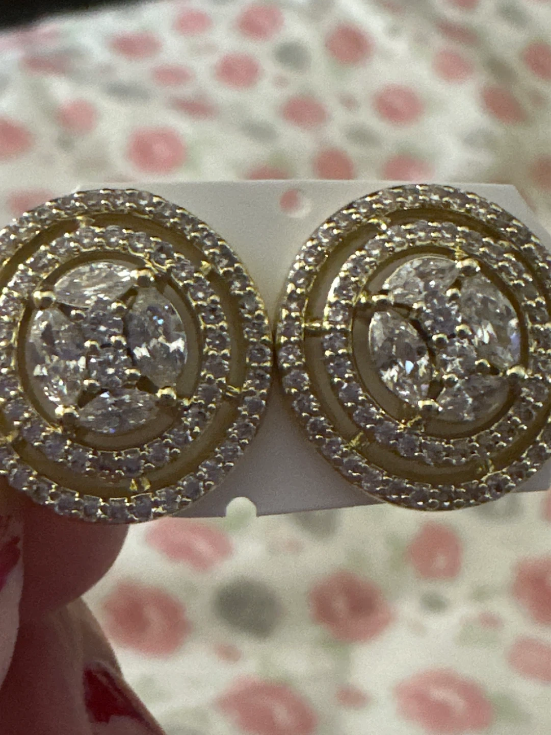 Gold laminated Stud Earrings with Clear Stones