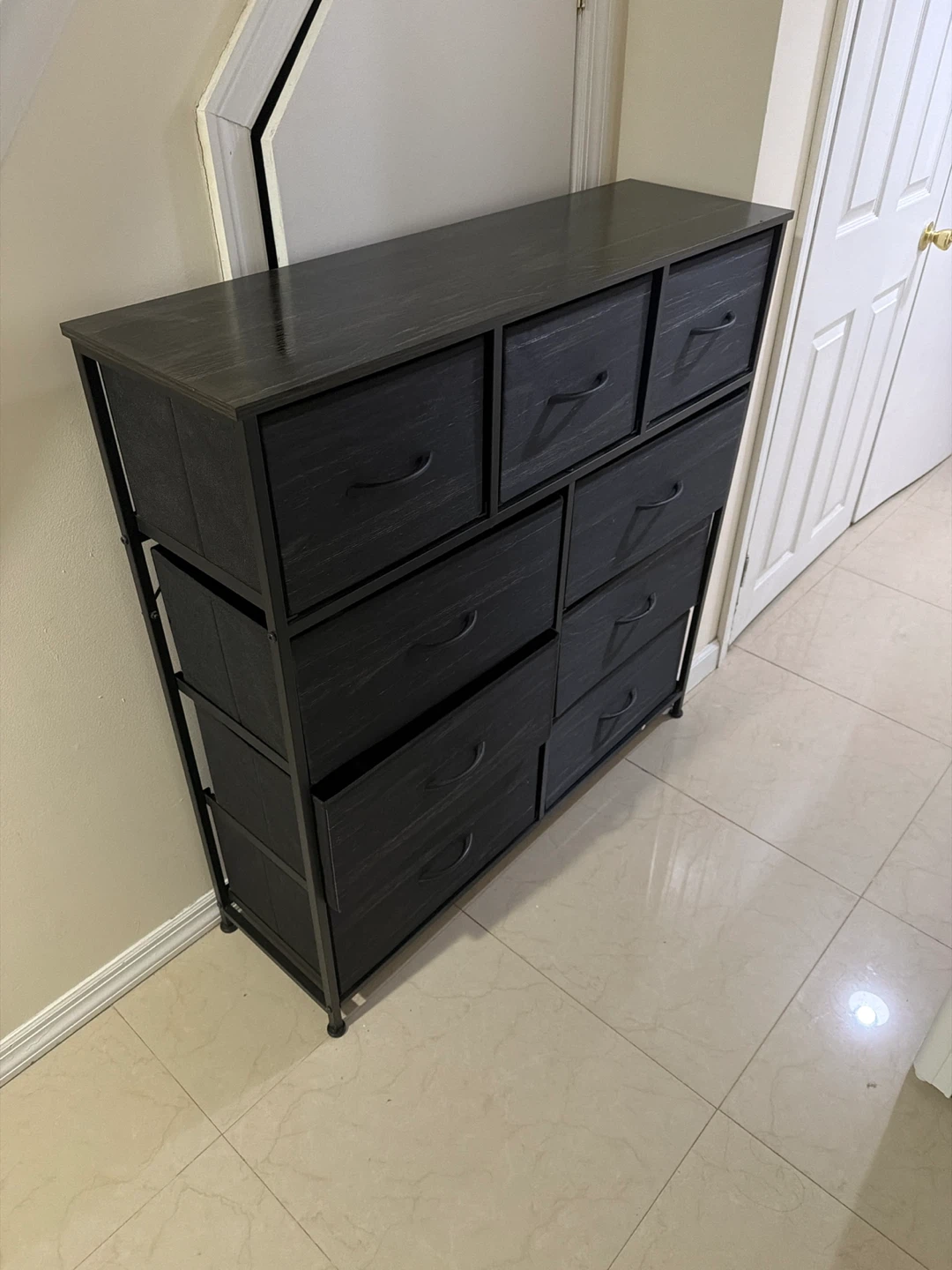 Black 9-Drawer Dresser with Wood Top