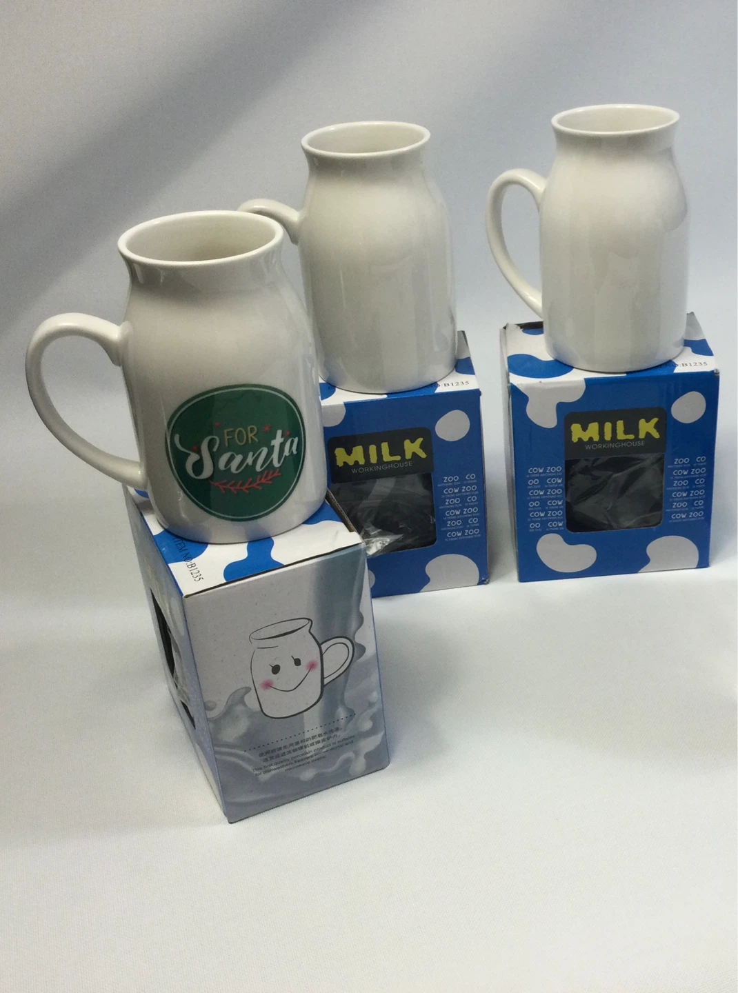 Set of 3 450ml Ceramic Milk Jugs - 1 'For Santa'