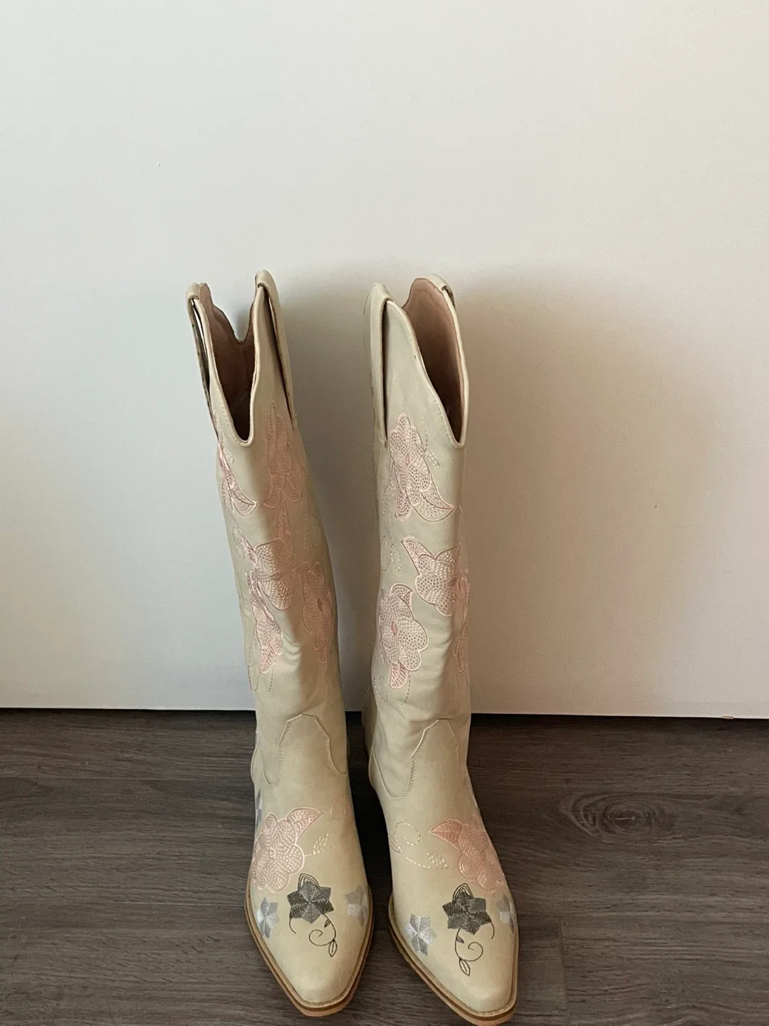 Cream & Pink Floral Cowboy Boots - photo 3