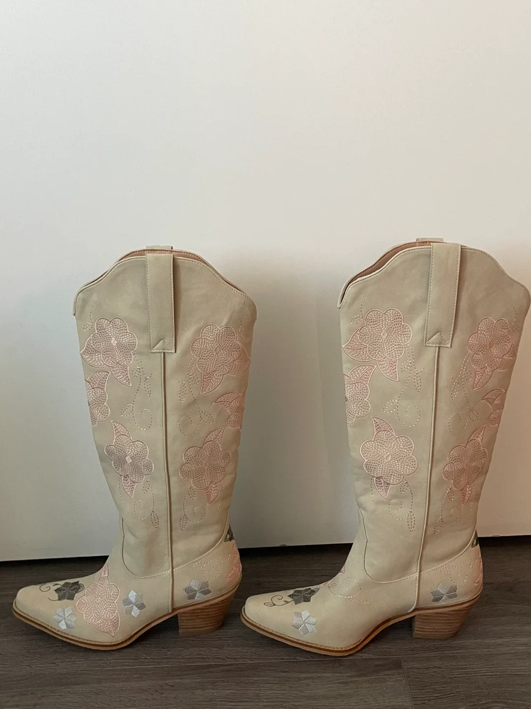 Cream & Pink Floral Cowboy Boots