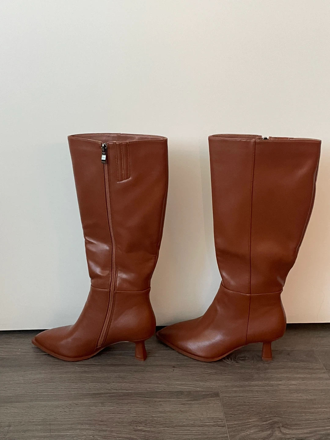 Brown Faux Leather Knee-High Boots