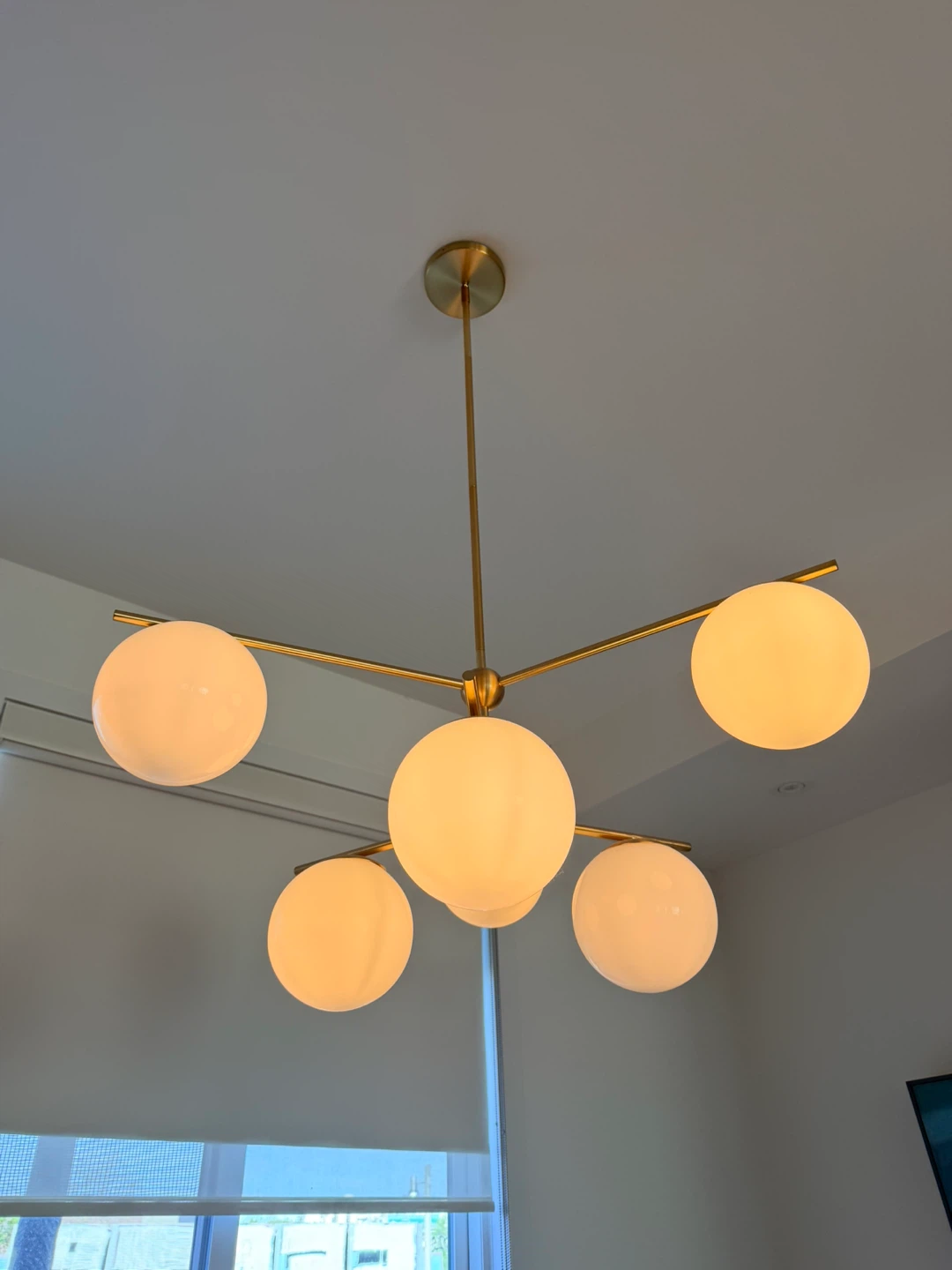 Brass 6-Light Chandelier with Frosted Glass Globes - photo 2