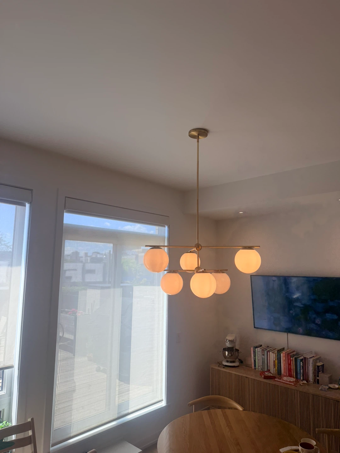 Brass 6-Light Chandelier with Frosted Glass Globes - photo 4