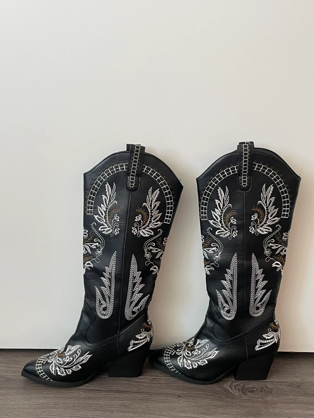 Black Embroidered Western Boots