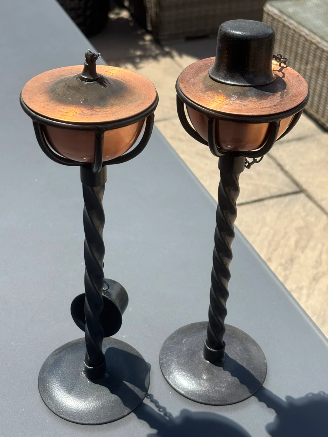Pair of Copper and Metal Table oil Torches - photo 2