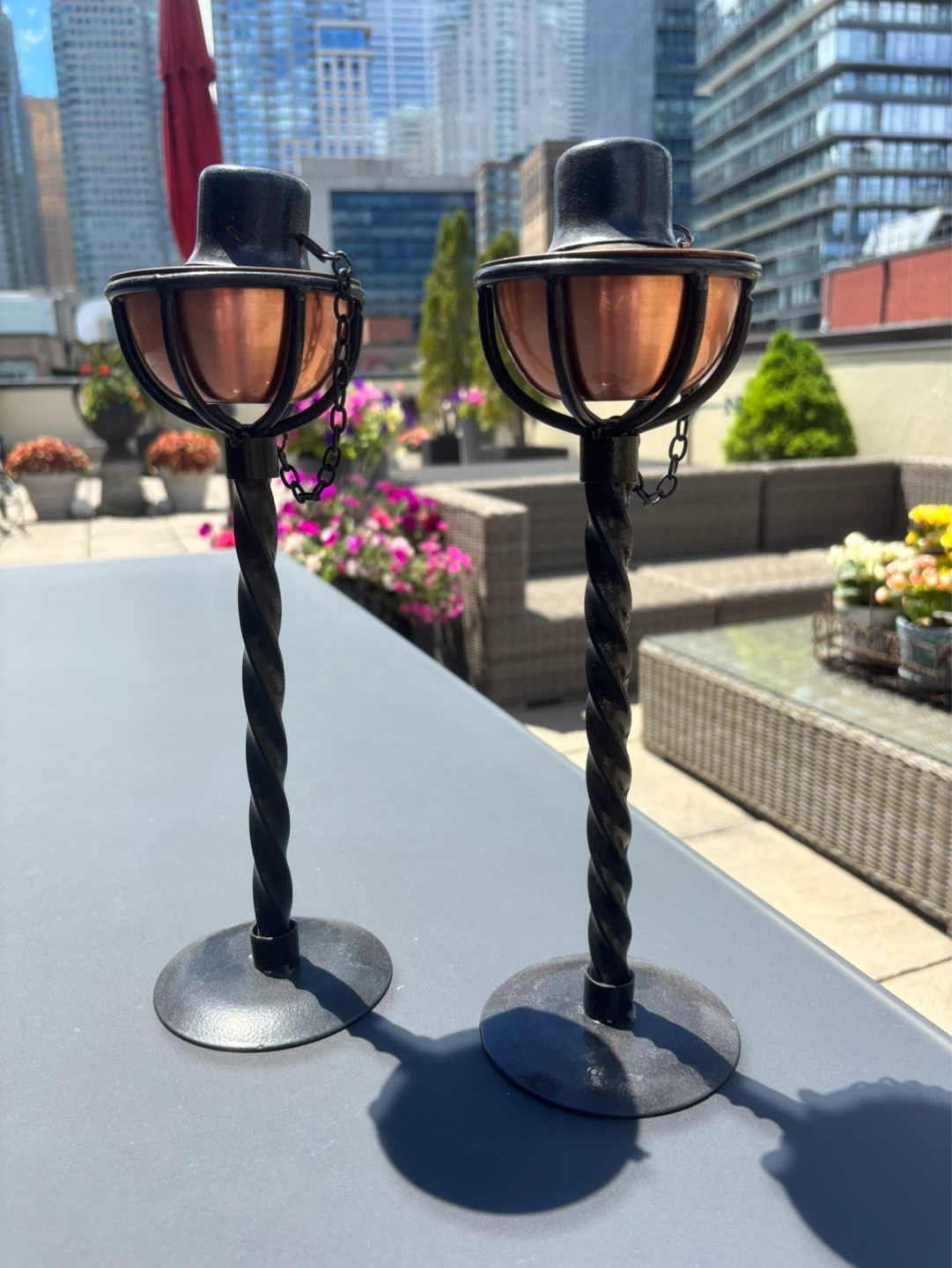 Pair of Copper and Metal Table oil Torches