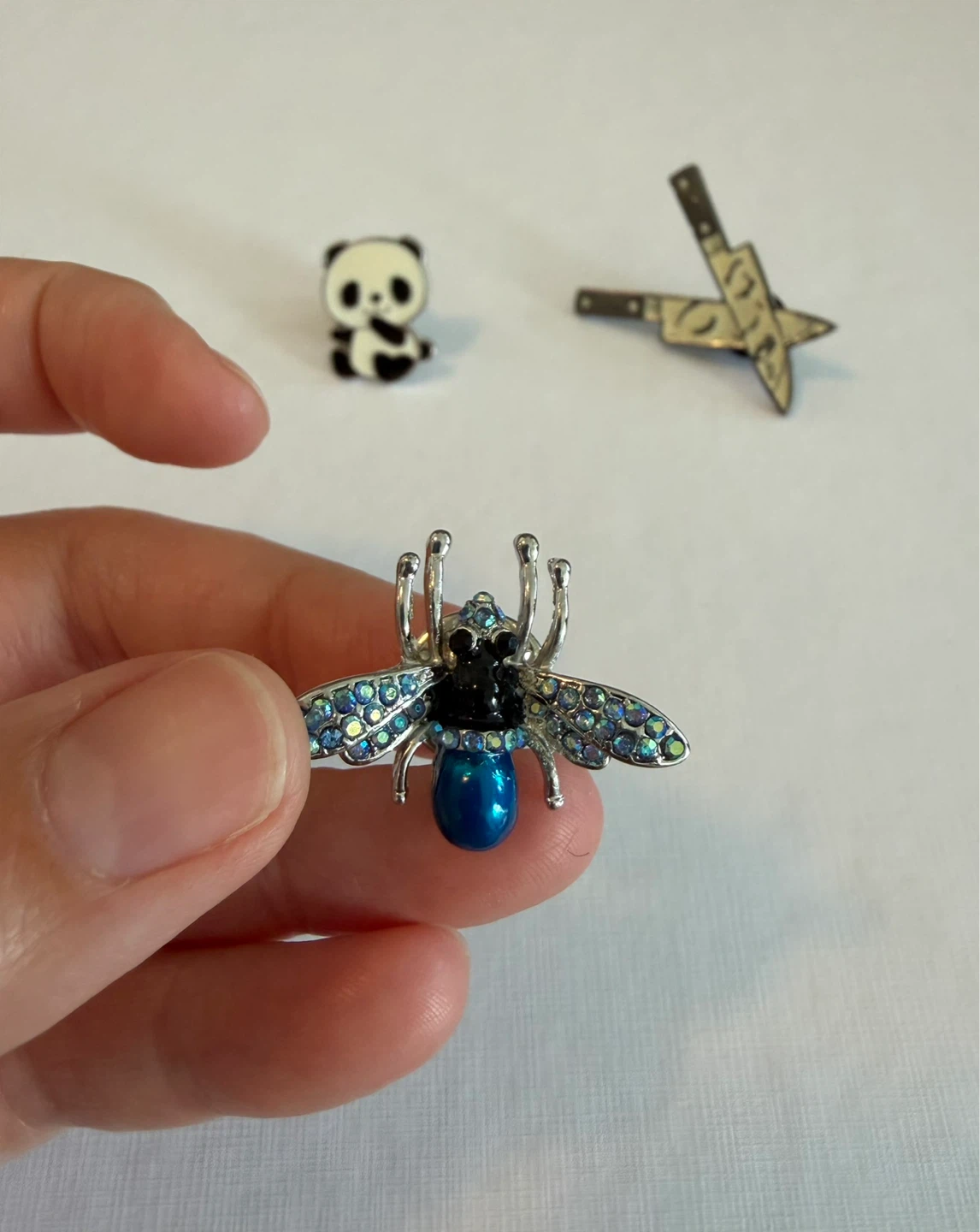 Lot of Enamel Pins - Bee, Panda, and Crying Knives - photo 5