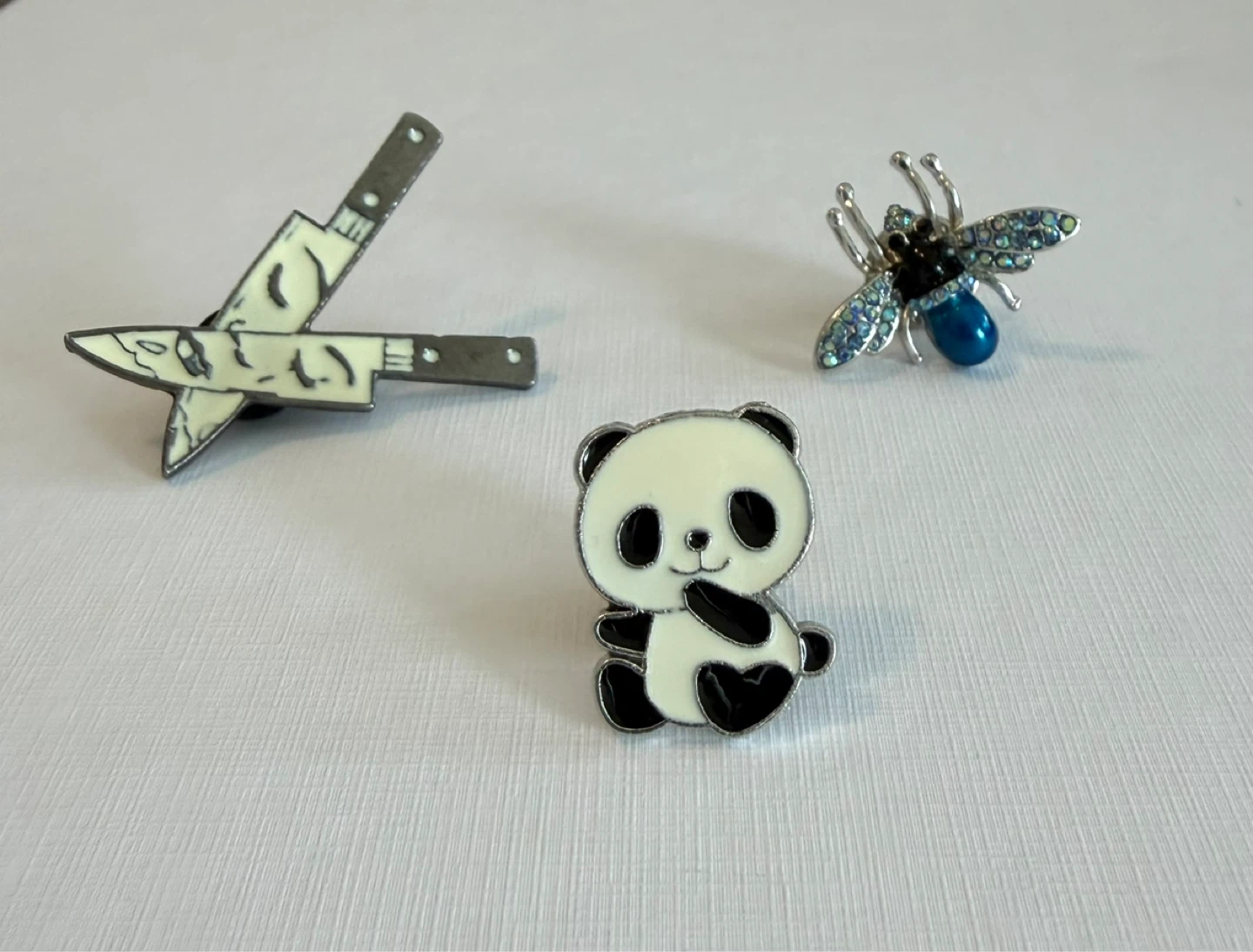 Lot of Enamel Pins - Bee, Panda, and Crying Knives