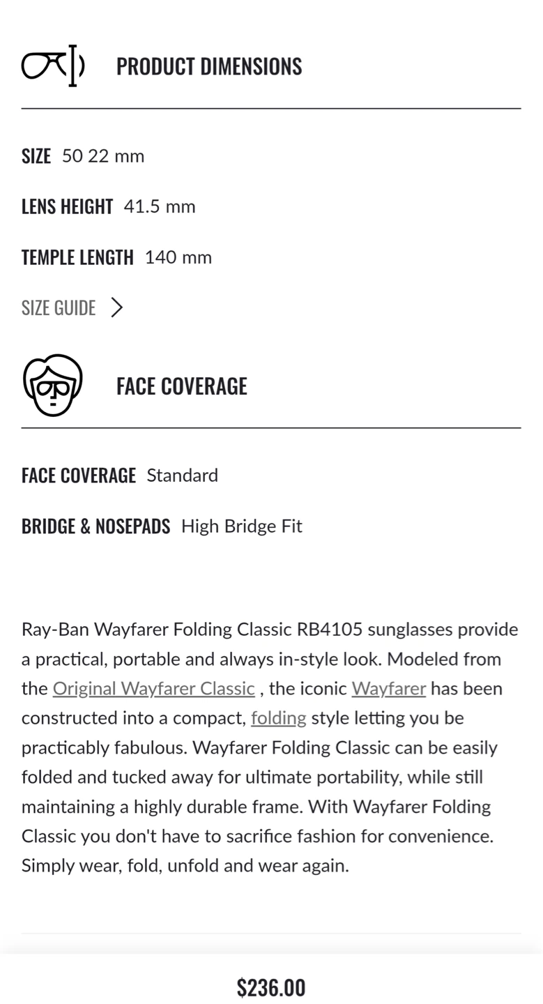 Ray-Ban Folding Wayfarer Sunglasses RB4105 - photo 5