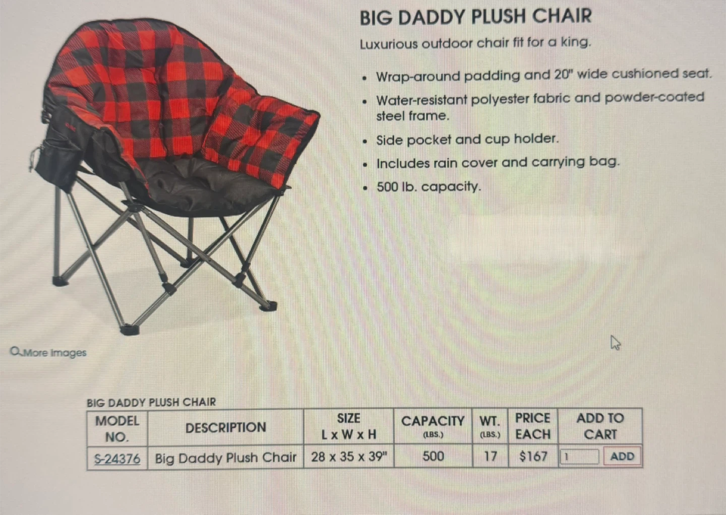 Big Daddy Plush Chair Red Buffalo Plaid
