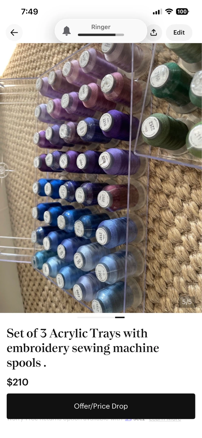 Set of 3 Acrylic Trays with Embroidery Sewing Machine Spools - photo 5