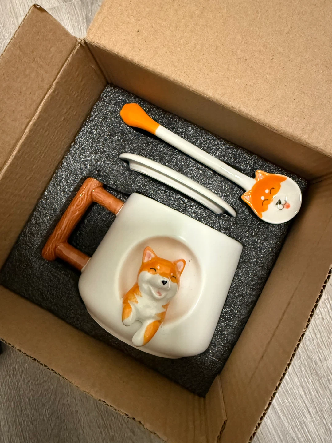 Shiba Inu Ceramic Mug with Lid and Spoon