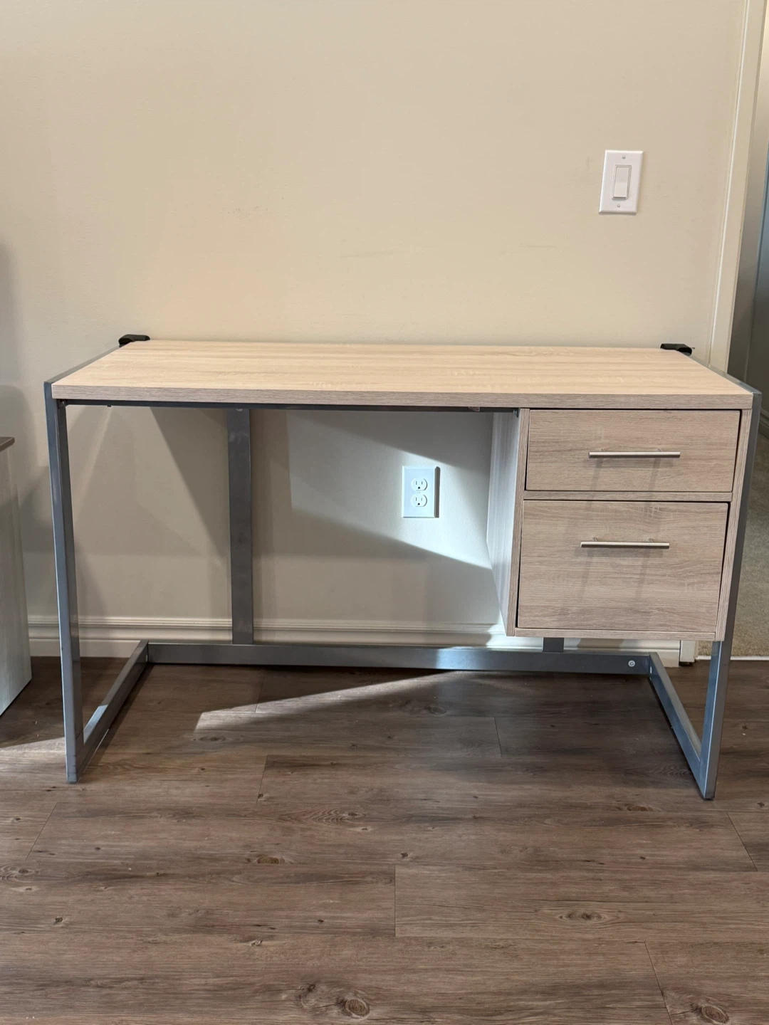 Wood and Metal Desk with 2 Drawers