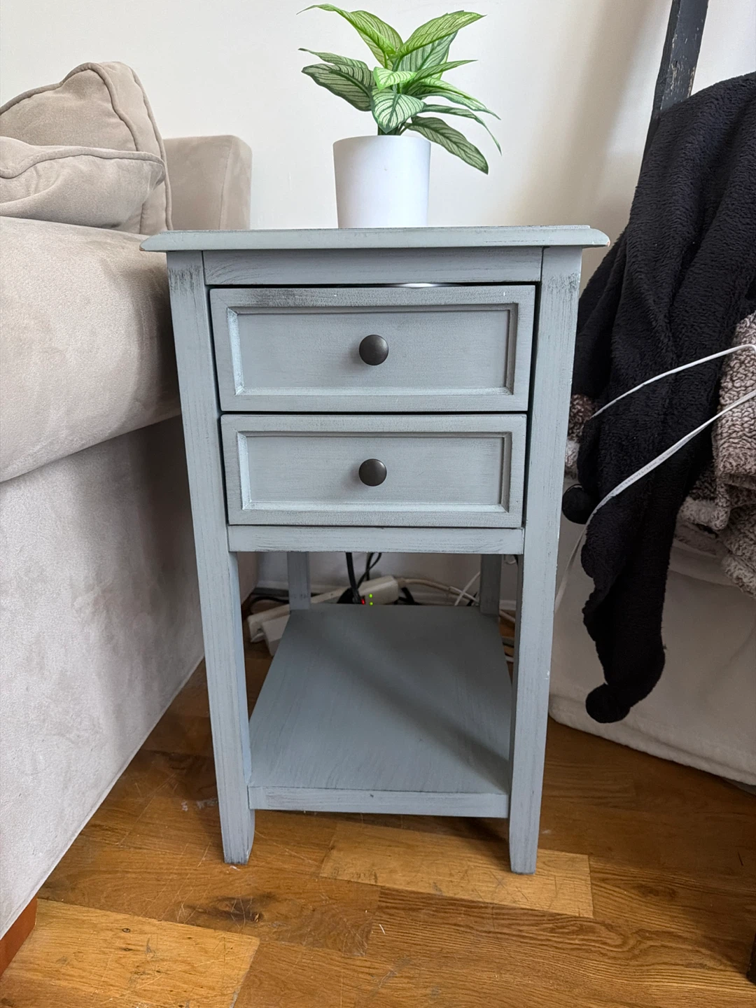 Light Blue 2-Drawer Nightstand with Shelf
