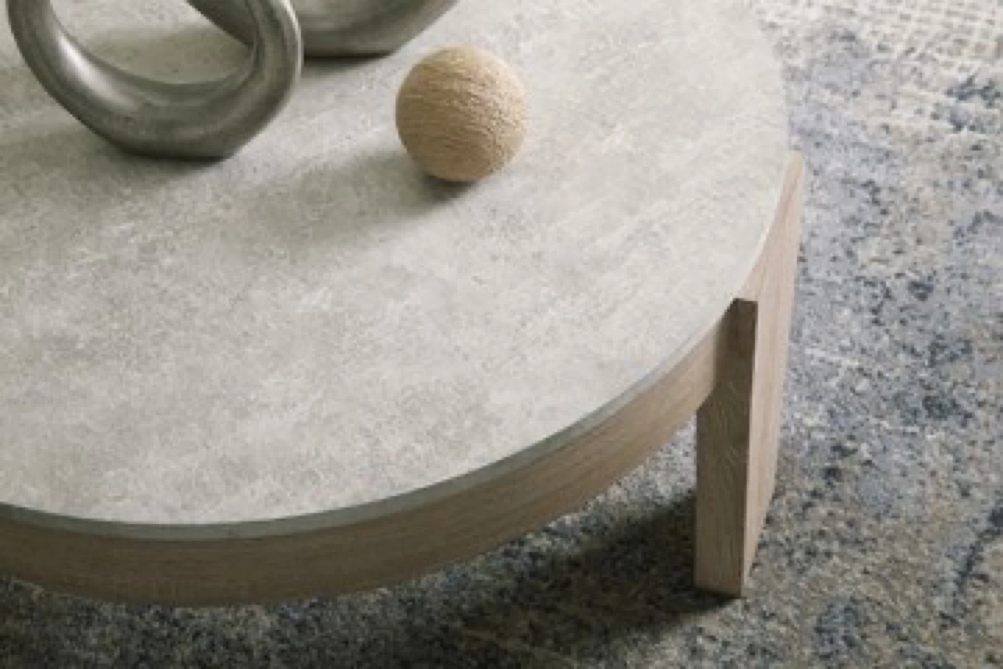 Round Coffee Table Set - Modern Wood and Stone Look - photo 3
