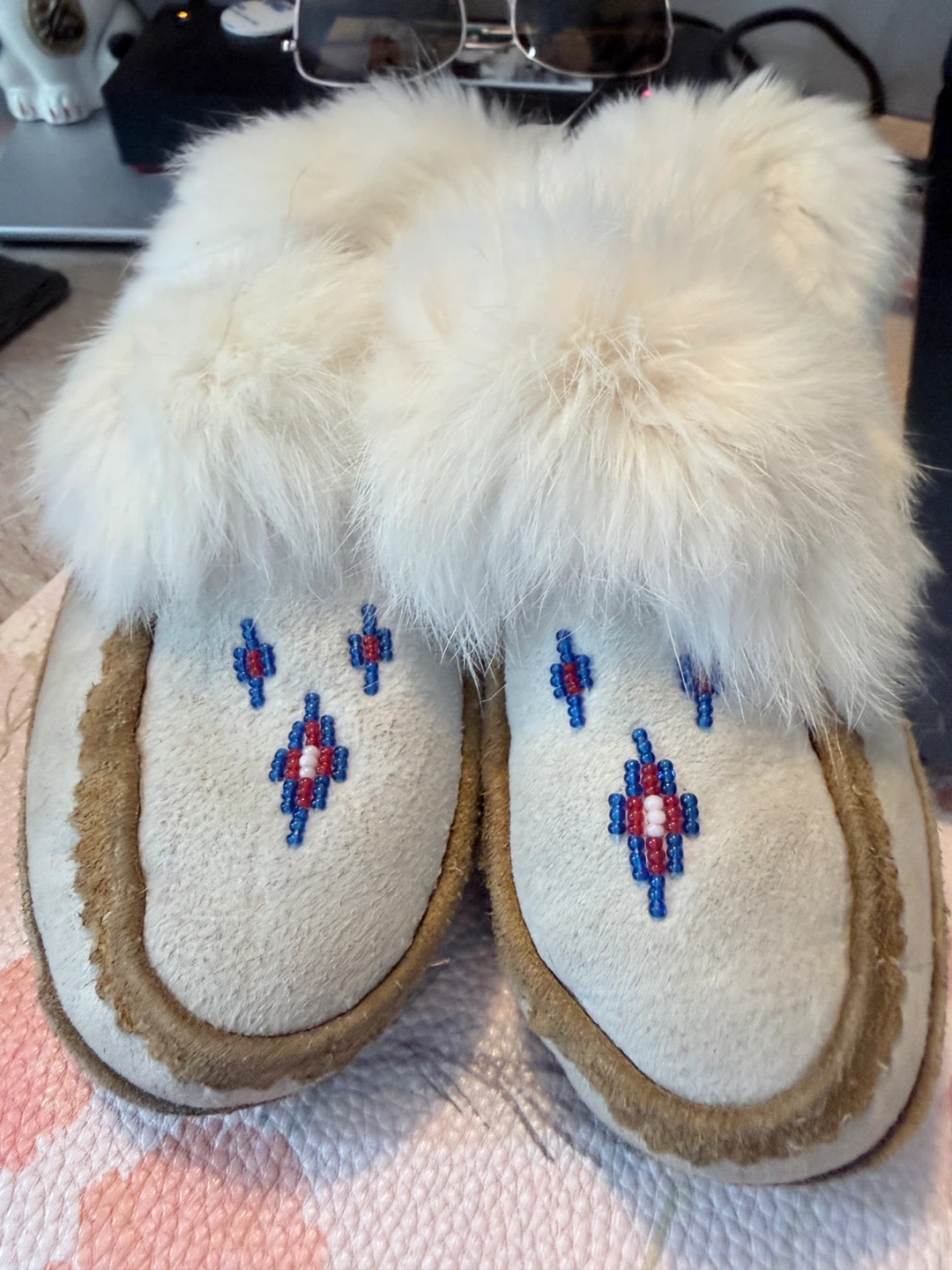 Moccasins with Fur Trim and Beading
