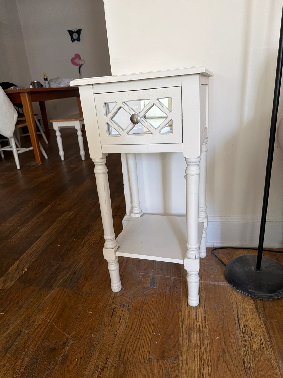White Mirrored Drawer Accent Table