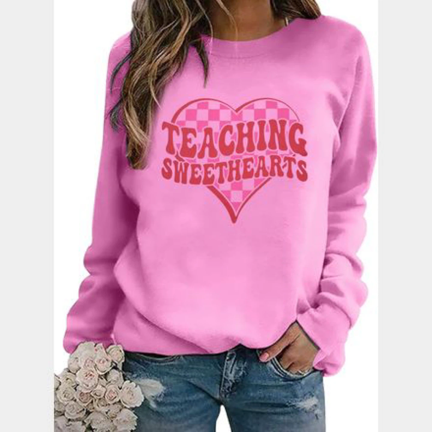 Pink "Teaching Sweethearts" Graphic Sweatshirt