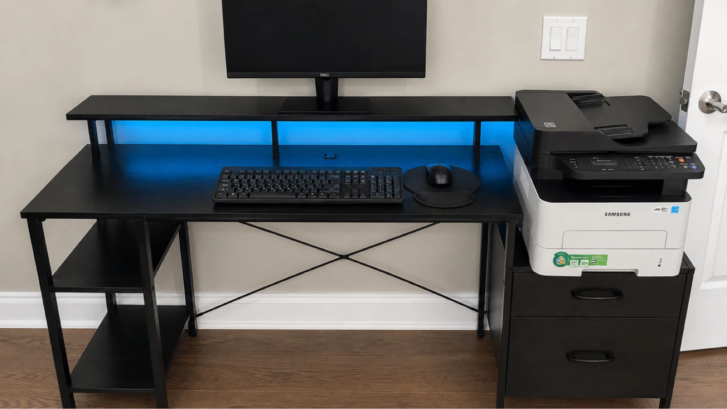 Black Computer Desk with Shelves - photo 2