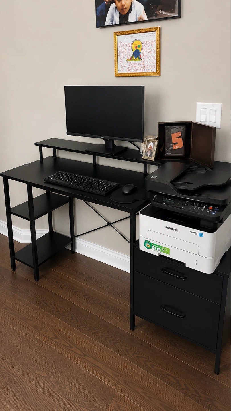 Black Computer Desk with Shelves