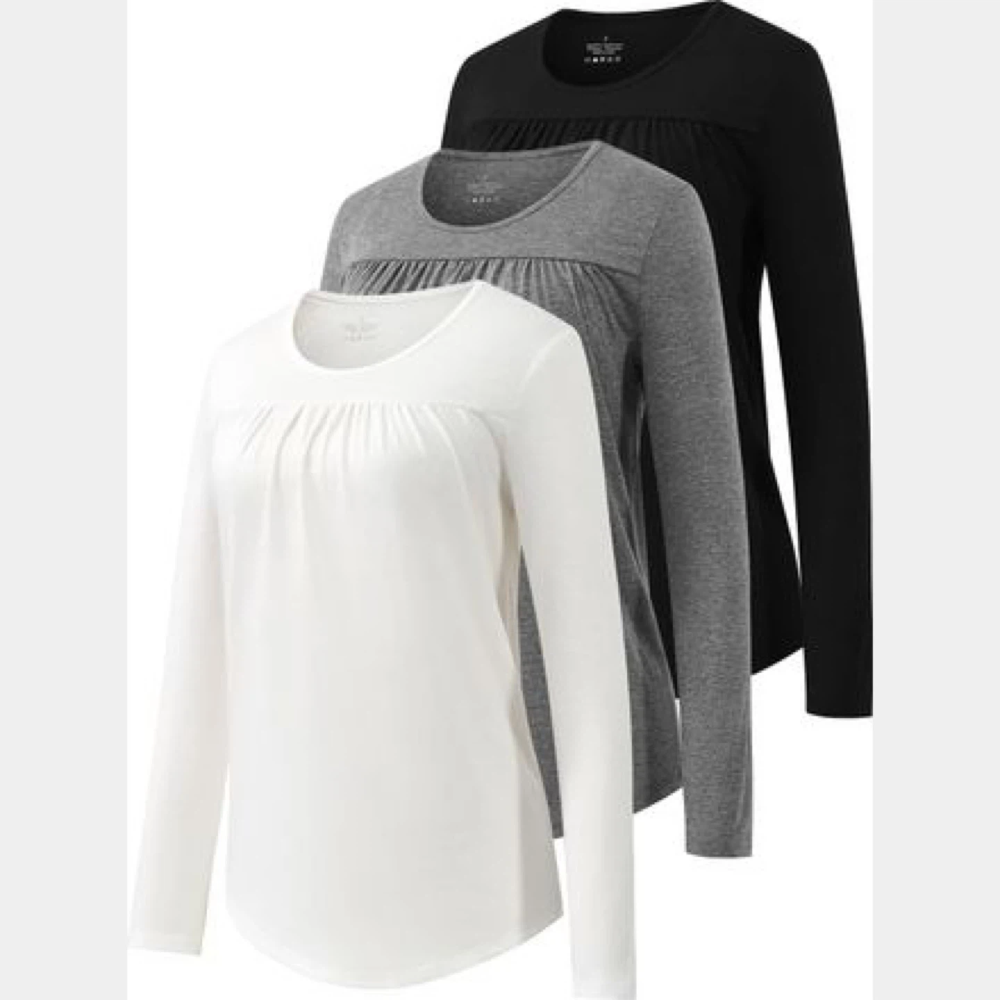 3 Pack Long Sleeve Maternity Tops - White, Grey, Black