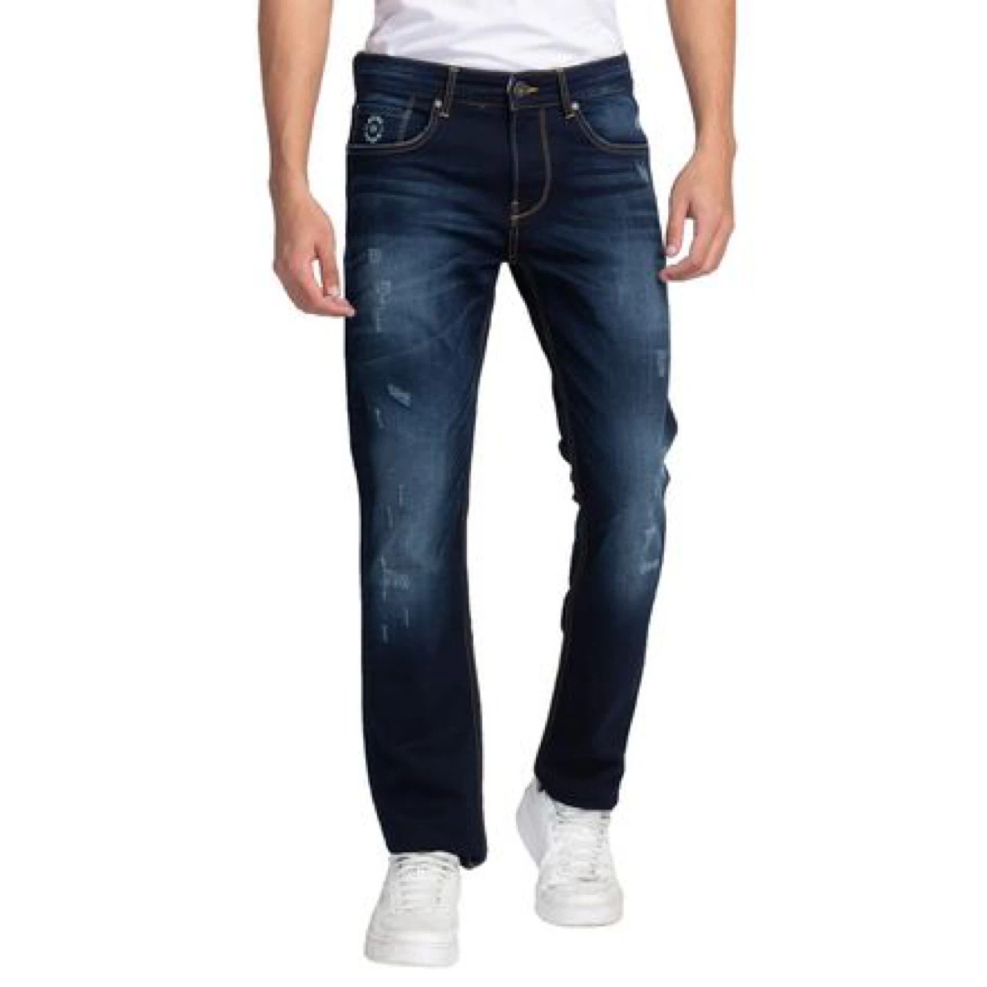 Men's Dark Wash Distressed Jeans