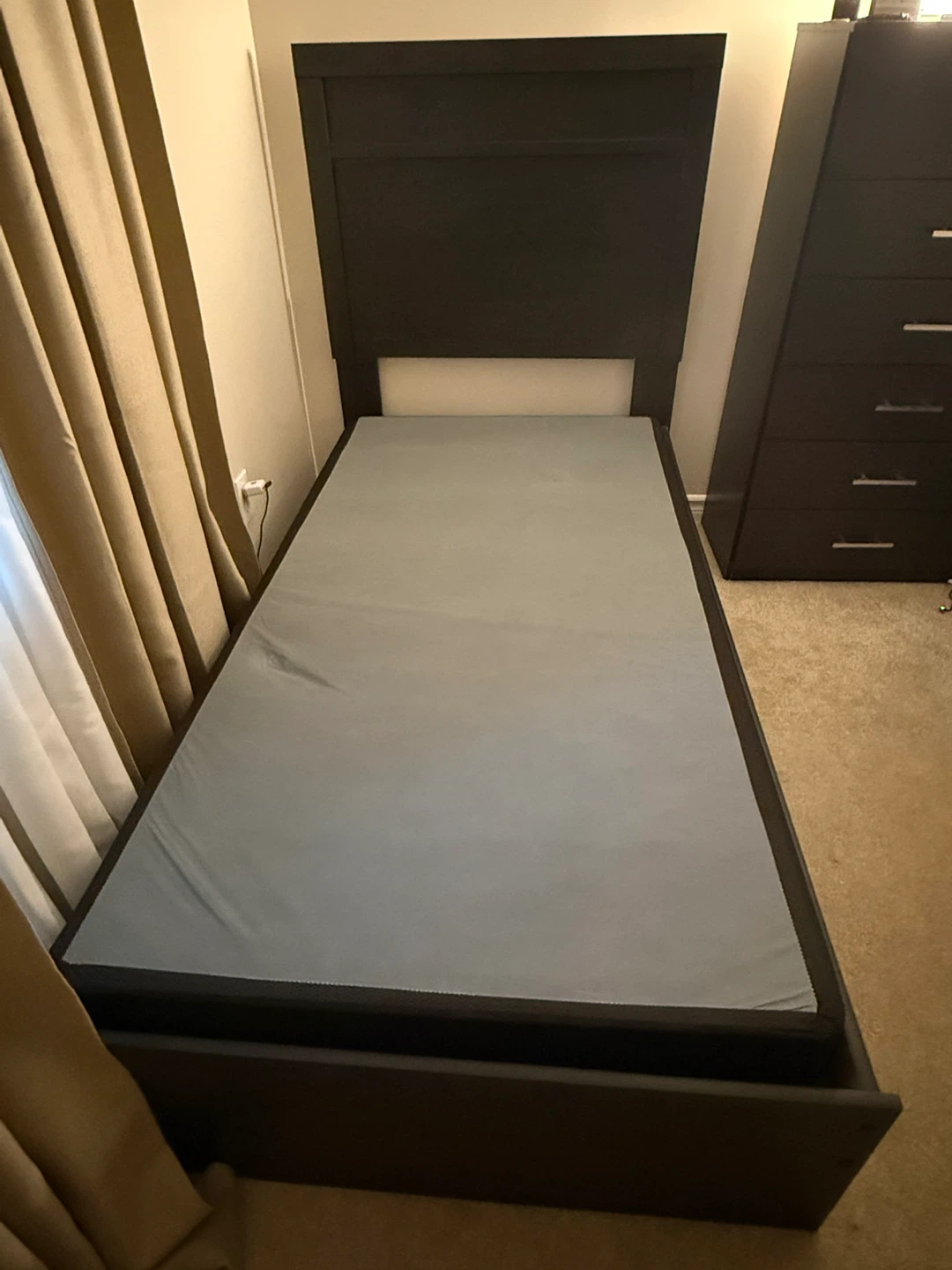 Dark Wood Bed Frame with box spring