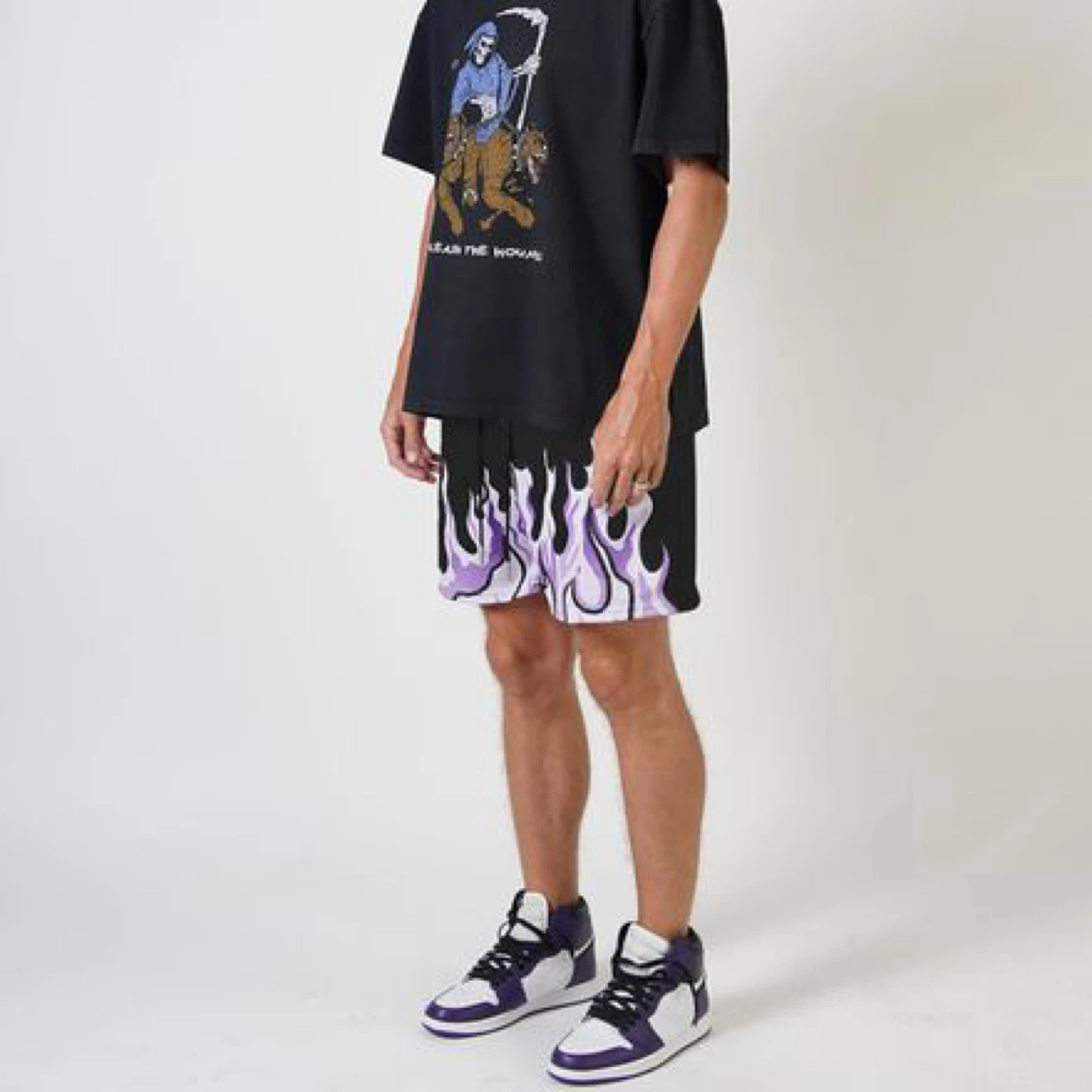 Black & Purple Flame Mesh Shorts - photo 2