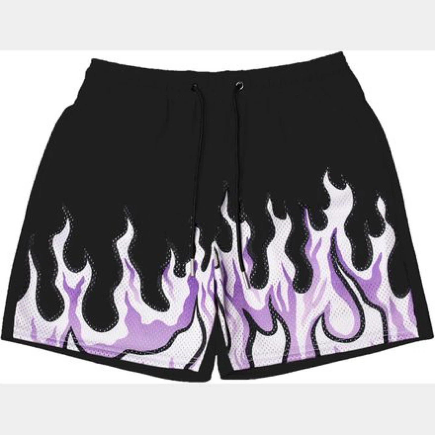 Black & Purple Flame Mesh Shorts
