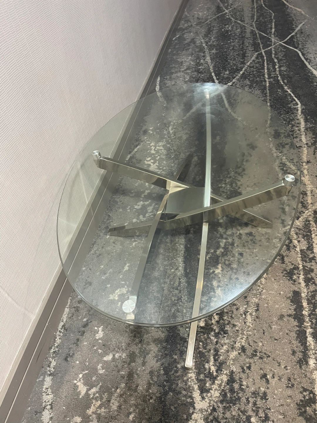Oval Glass Coffee Table with Chrome Base - photo 5