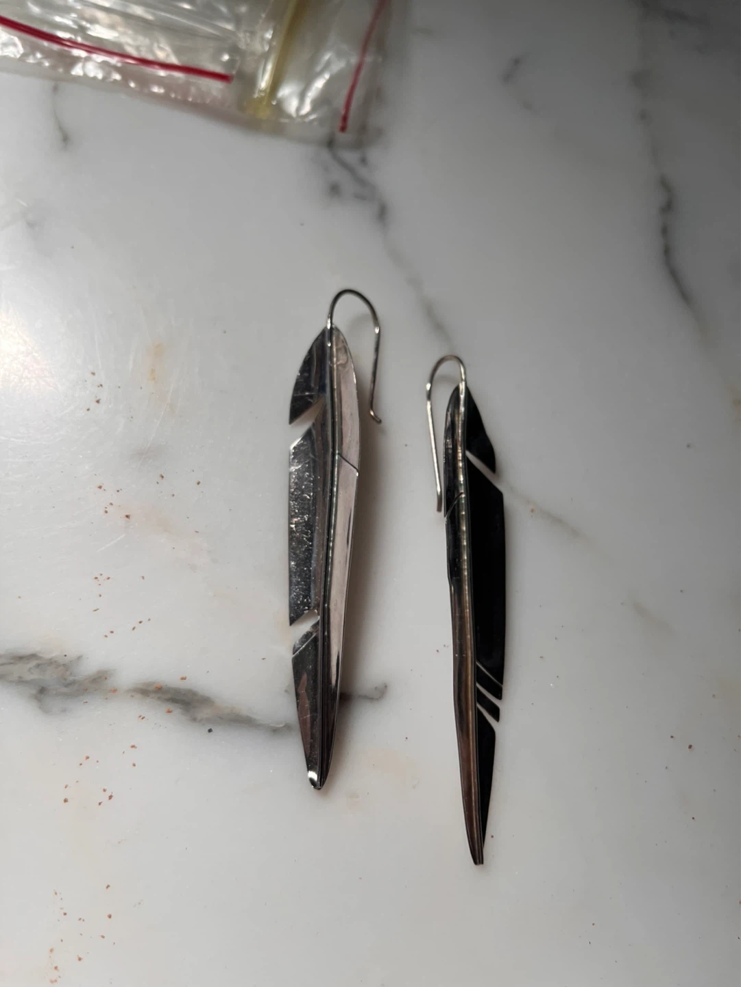 Feather Drop Earrings in silver