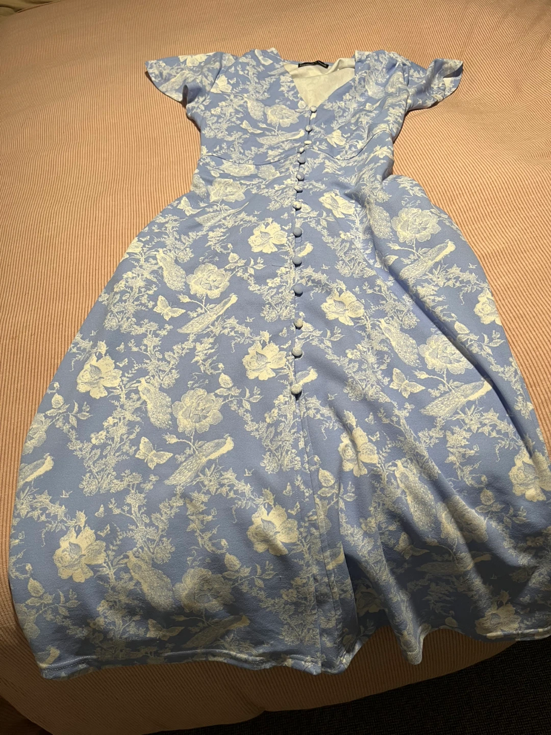 Blue Floral Button-Up Midi Dress