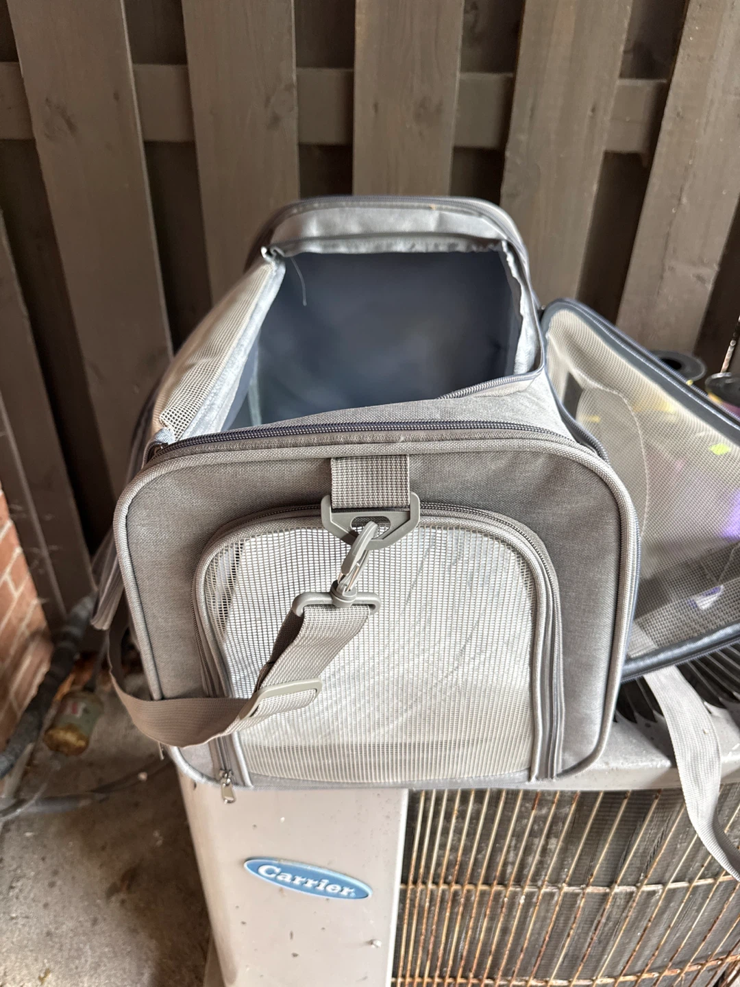 Grey Pet Carrier Bag with Mesh Windows