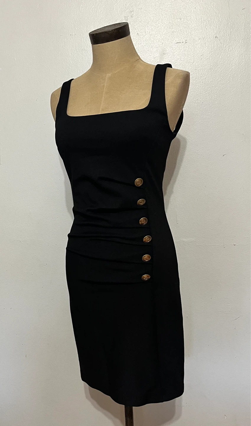 ZARA Black Ruched Button Detail Mini Dress - Size Small
