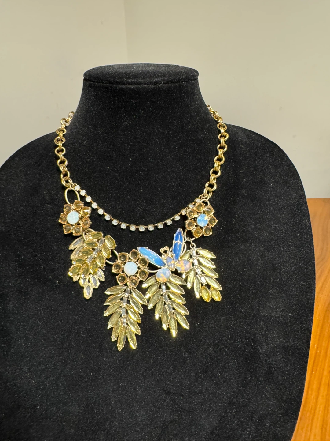 Vintage Betsey Johnson Leaf Butterfly Necklace