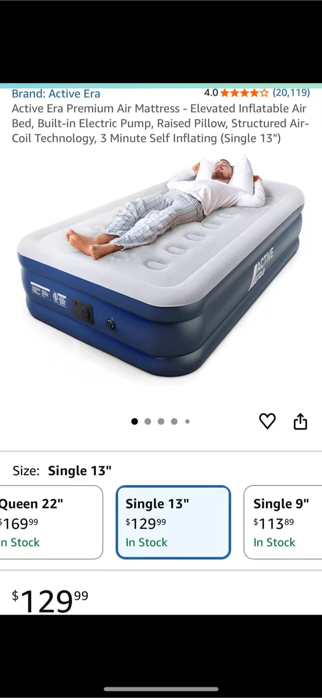 Camping Single 13" Elevated Air Mattress with Built-in Pump