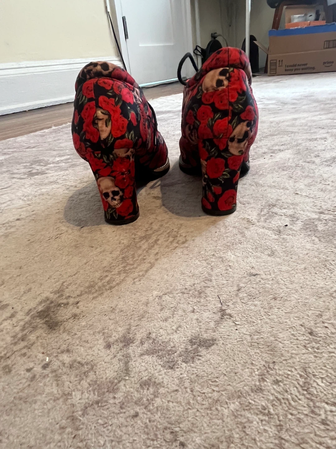 Women's Floral Skull Print Lace-Up Block Heels - photo 3