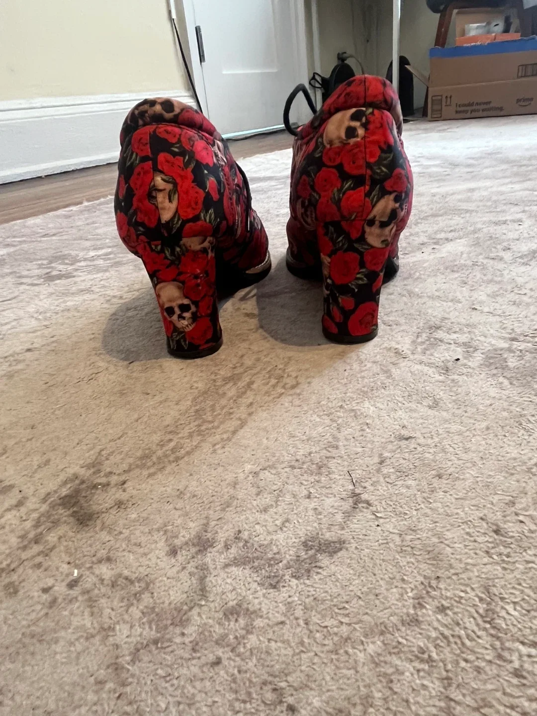 Women's Floral Skull Print Lace-Up Block Heels - photo 3