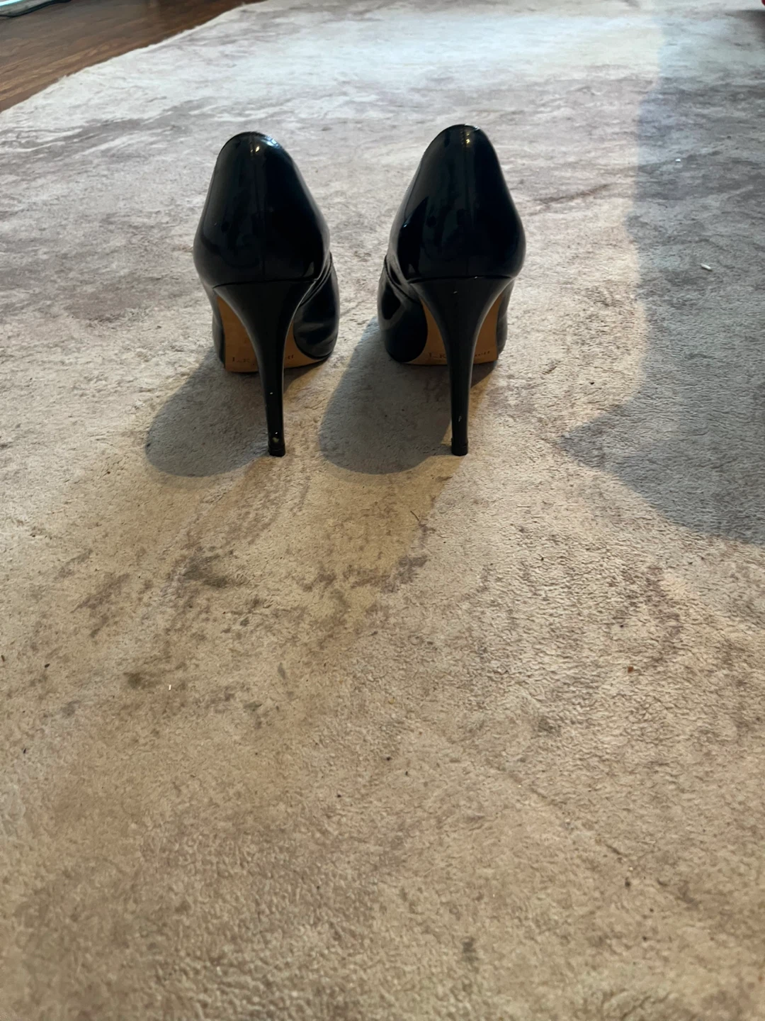 L.K. Bennett Black Patent Peep-Toe Heels - photo 3