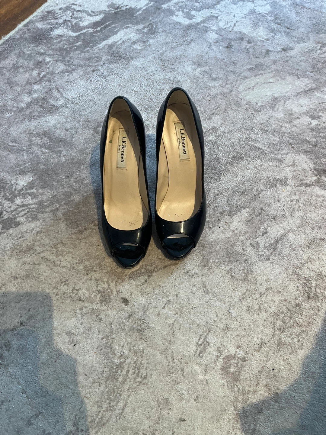 L.K. Bennett Black Patent Peep-Toe Heels