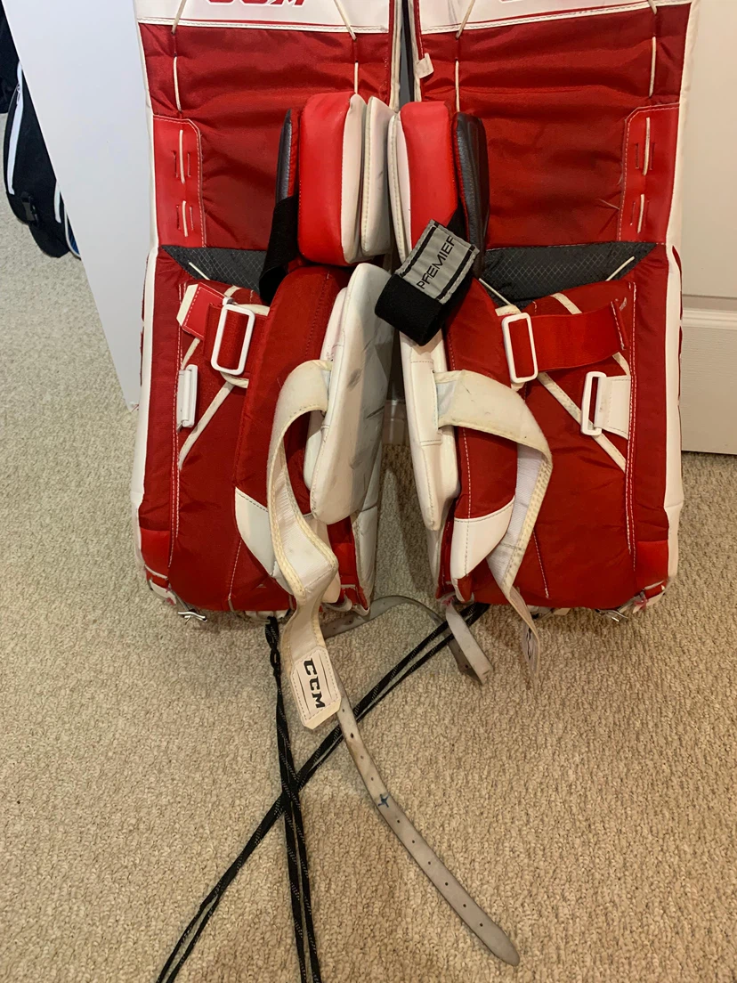 CCM Axis 1.9 Senior Goalie Leg Pads – Red/White – Good Condition