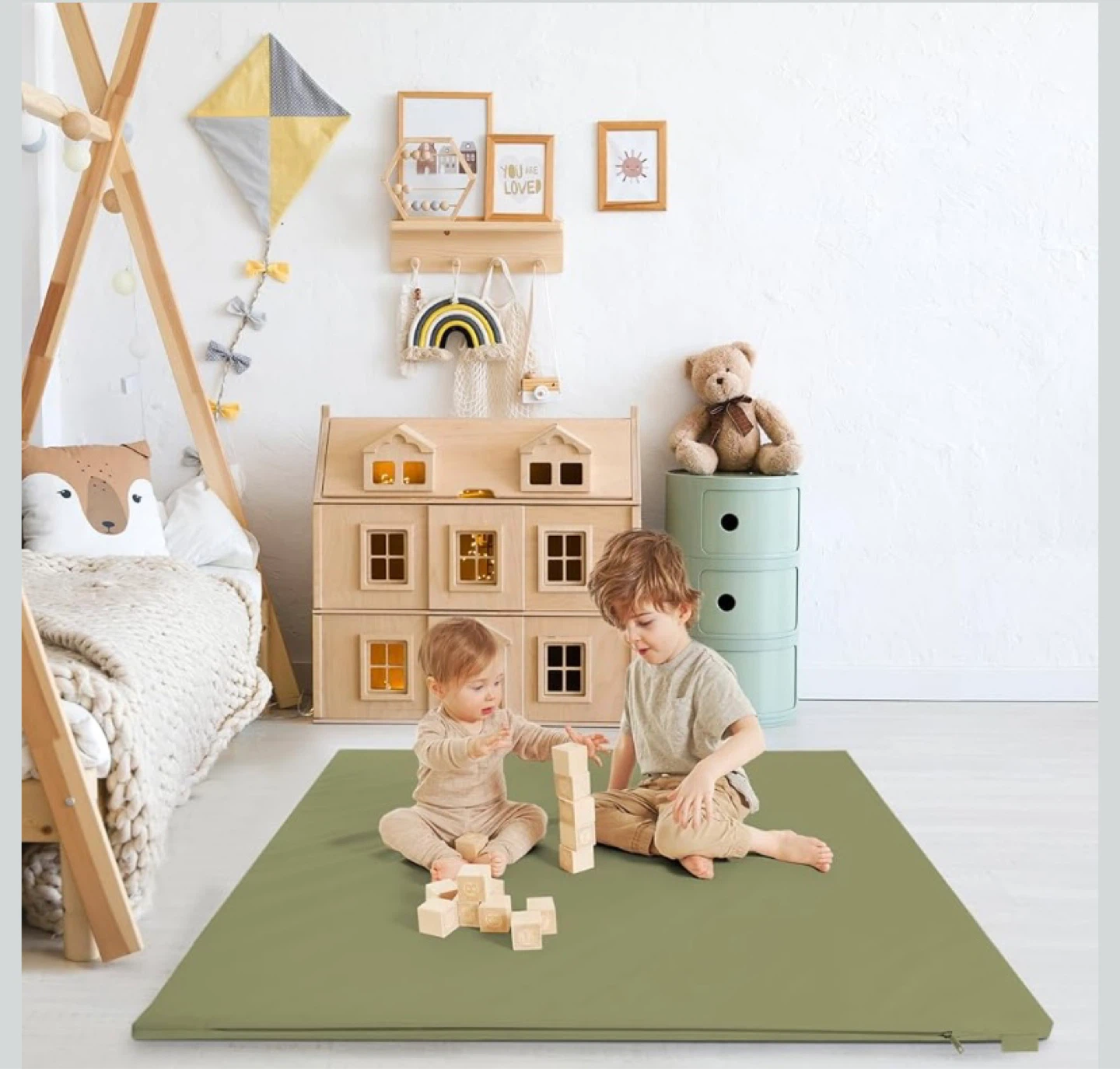 New Stylish Vegan Leather Baby Play Mat Sage Green - photo 5
