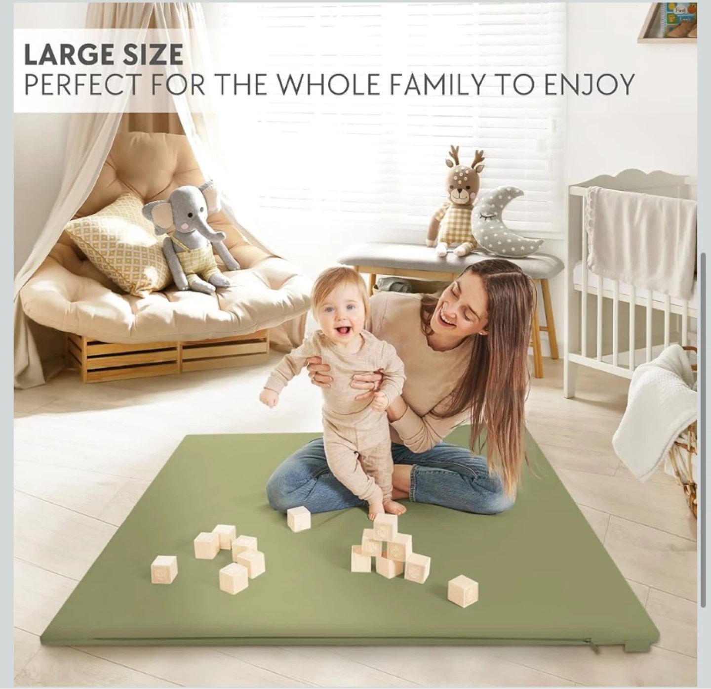 New Stylish Vegan Leather Baby Play Mat Sage Green - photo 3