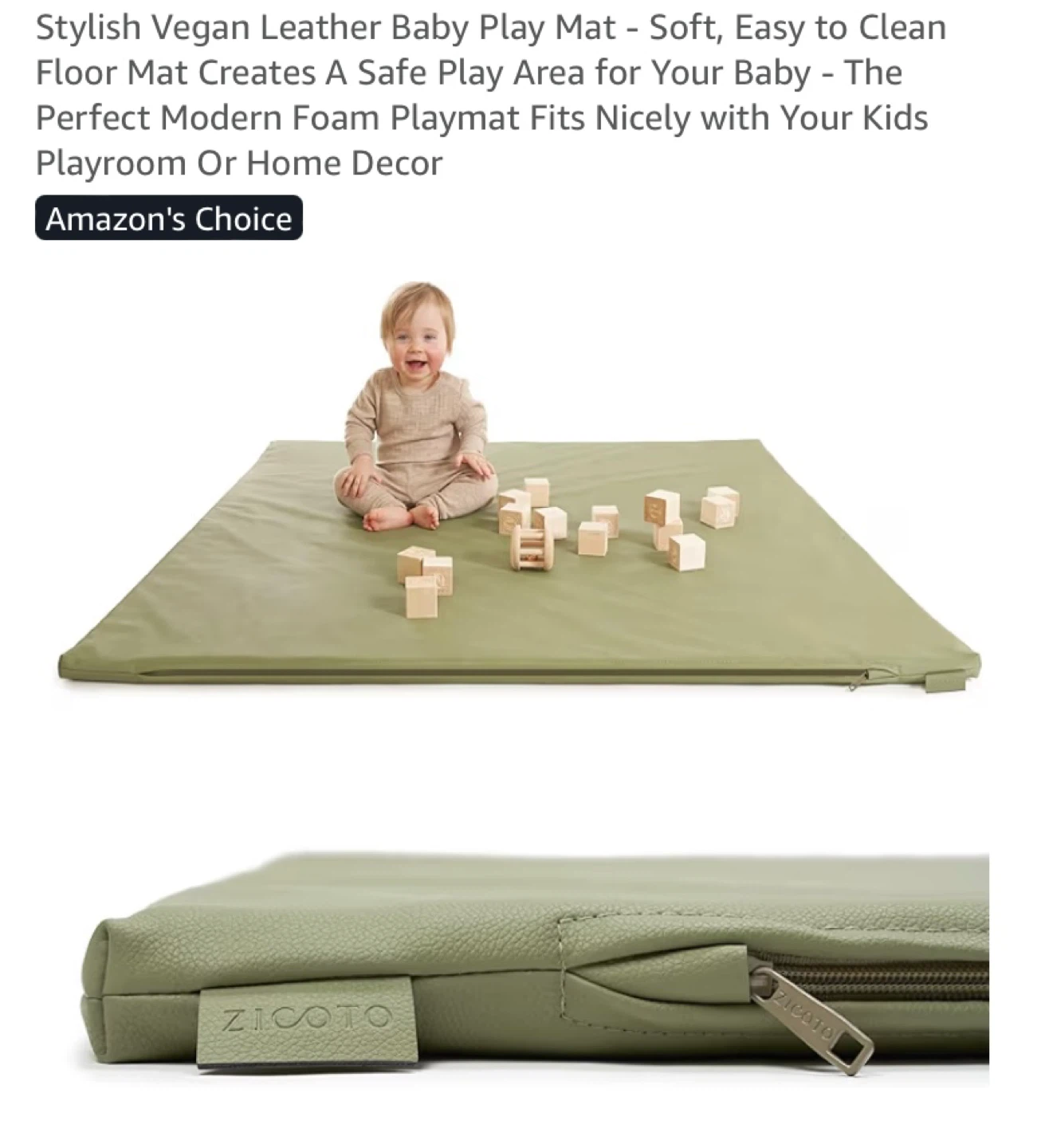 New Stylish Vegan Leather Baby Play Mat Sage Green
