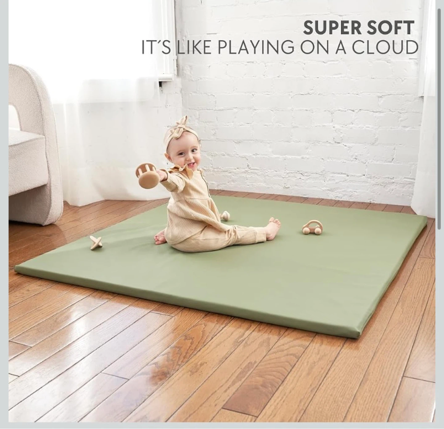 New Stylish Vegan Leather Baby Play Mat Sage Green - photo 2